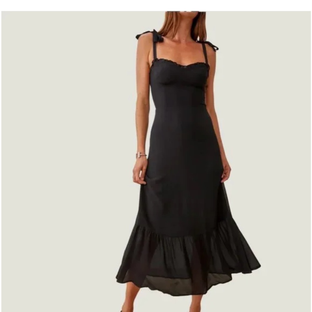Reformation black midi dress size 2